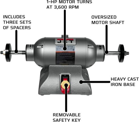 JET 8-Inch Industrial Buffer, 3600 RPM, 1 HP, 1Ph 115V (IBG-8SSB) in Saudi Arabia