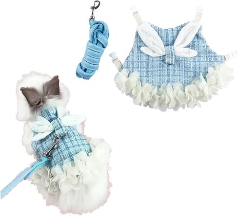 Bunny Rabbit Ferret Harness and Leash Set, Bunny Clothes for Rabbits, Small Animal Guinea Pig Dress Clothes for Kitten Ferret Chihuahua Puppy Mini Dog and Small Animals Harnesses (M, Blue) in Saudi Arabia