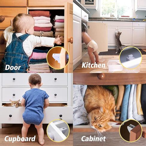 أقفال خزائن مغناطيسية لسلامة الأطفال من TYRY.HU (16 قفلًا + 2 مفتاح) لخزائن المطبخ والأدراج، أقفال أمان للأطفال غير مرئية مع مفتاح - لا تحتاج إلى حفر أو أدوات، سهلة التركيب in Kuwait