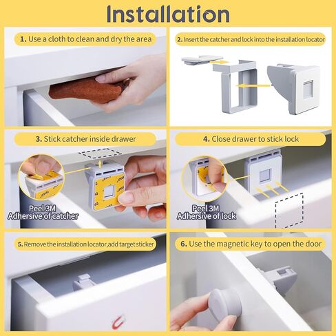 أقفال خزائن مغناطيسية لسلامة الأطفال من TYRY.HU (16 قفلًا + 2 مفتاح) لخزائن المطبخ والأدراج، أقفال أمان للأطفال غير مرئية مع مفتاح - لا تحتاج إلى حفر أو أدوات، سهلة التركيب in Kuwait