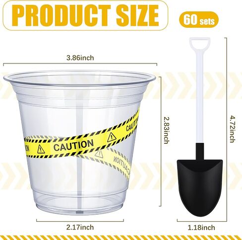 WILLBOND 120 Pcs Construction Party Cups Construction Party Favors Disposable Dump Truck Cup Clear Plastic Cups with Shovel Shape Dessert Spoon for Construction Themed Birthday Party (Simple, 9oz) in Saudi Arabia