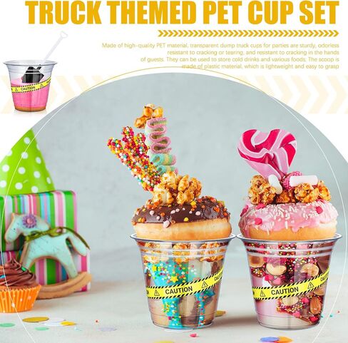 WILLBOND 120 Pcs Construction Party Cups Construction Party Favors Disposable Dump Truck Cup Clear Plastic Cups with Shovel Shape Dessert Spoon for Construction Themed Birthday Party (Simple, 9oz) in Saudi Arabia
