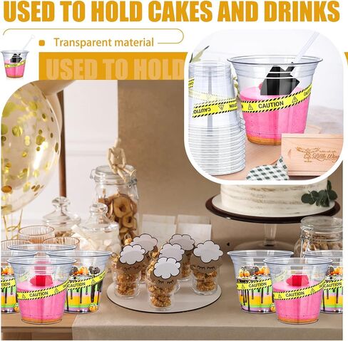 WILLBOND 120 Pcs Construction Party Cups Construction Party Favors Disposable Dump Truck Cup Clear Plastic Cups with Shovel Shape Dessert Spoon for Construction Themed Birthday Party (Simple, 9oz) in Saudi Arabia