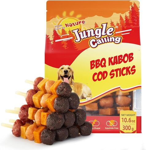 Jungle Calling Dog Treats, Six Flavor Dog Kabob with Cod, Rawhide Free Dog Chews, Made with Chicken, Duck, Beef, Sweet Potato and Pumpkin, Cod Sticks for Dogs in Saudi Arabia