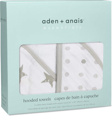 aden + anais منشفة حمام أطفال كلاسيكية بغطاء للرأس، 100% قطن تيري، عبوتان، مغبرة in Kuwait