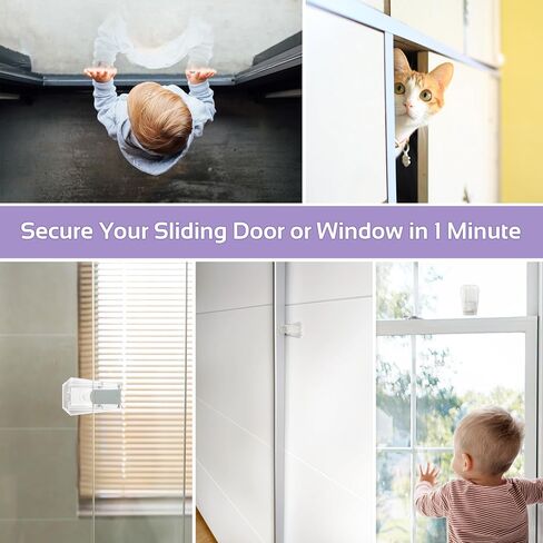 Child Proof Locks for Sliding Doors, Glass Windows, Closets & Cabinets (2 Pack) - Adhesive Baby Safety Keyless Sliding Door Stopper (Transparent) in Kuwait