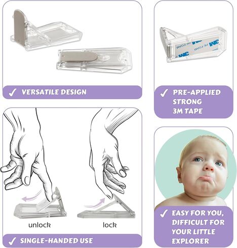 Child Proof Locks for Sliding Doors, Glass Windows, Closets & Cabinets (2 Pack) - Adhesive Baby Safety Keyless Sliding Door Stopper (Transparent) in Kuwait