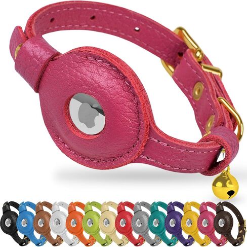 OOPSDOGGY Leather AirTag Cat Collar with Bell - Non Breakaway Kitten Collar with Apple Air Tag Holder - Lightweight GPS Pet Collars for Girl Boy Cats, Small Dogs, Puppies (Aquamarine) in Saudi Arabia