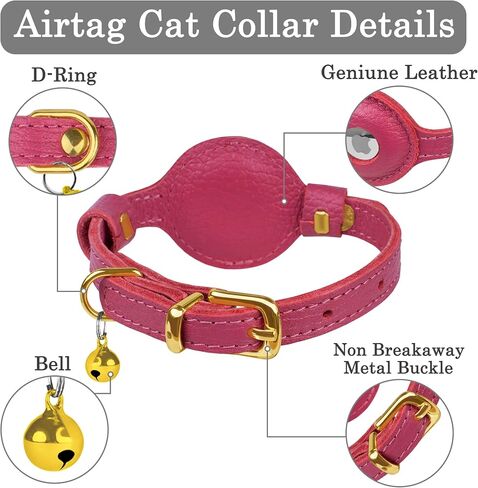 OOPSDOGGY Leather AirTag Cat Collar with Bell - Non Breakaway Kitten Collar with Apple Air Tag Holder - Lightweight GPS Pet Collars for Girl Boy Cats, Small Dogs, Puppies (Aquamarine) in Saudi Arabia