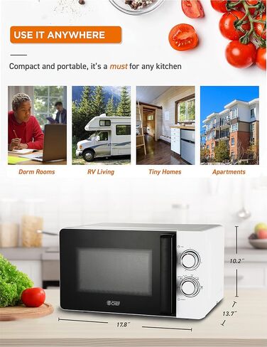 COMMERCIAL CHEF ميكروويف أسود 0.7 قدم مكعب. قدم. مع مقبض مفتاح دوار، ميكروويف صغير على سطح الطاولة بقدرة 700 وات مع لوحة دوارة للميكروويف، ميكروويف على سطح الطاولة بـ 6 مستويات مع مقبض ميكروويف in Kuwait
