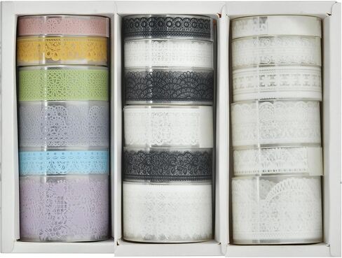 18 Rolls Lace Washi Tape Set, Black White Lace Decorative Tapes for Scrapbooking Supplies, Junk Journal, Bullet Journaling, DIY Arts and Crafts in Saudi Arabia