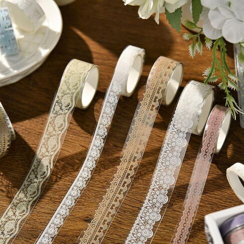 18 Rolls Lace Washi Tape Set, Black White Lace Decorative Tapes for Scrapbooking Supplies, Junk Journal, Bullet Journaling, DIY Arts and Crafts in Saudi Arabia