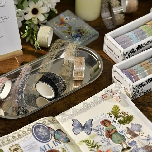 18 Rolls Lace Washi Tape Set, Black White Lace Decorative Tapes for Scrapbooking Supplies, Junk Journal, Bullet Journaling, DIY Arts and Crafts in Saudi Arabia