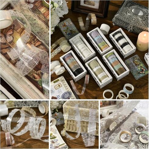 18 Rolls Lace Washi Tape Set, Black White Lace Decorative Tapes for Scrapbooking Supplies, Junk Journal, Bullet Journaling, DIY Arts and Crafts in Saudi Arabia