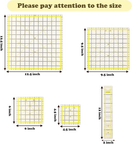 Xymoso 5 Pieces Acrylic Quilting Rulers,Square Sewing Rulers Fabric Cutting Ruler Quilting Templates Clear Mark for Quilting and Sewing in Kuwait