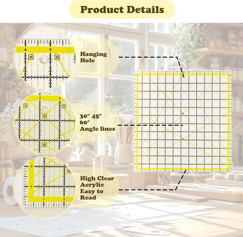 Xymoso 5 Pieces Acrylic Quilting Rulers,Square Sewing Rulers Fabric Cutting Ruler Quilting Templates Clear Mark for Quilting and Sewing in Kuwait