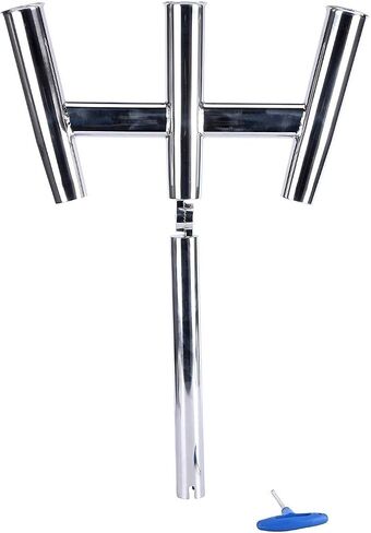YaeMarine Highly Polished 3 Tube Silver Stainless Steel Trident Outrigger Stylish Rod Holder - Triple Rod Holder, Kite Fishing Mount 3-rod Holder in Saudi Arabia