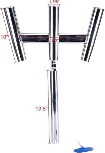 YaeMarine Highly Polished 3 Tube Silver Stainless Steel Trident Outrigger Stylish Rod Holder - Triple Rod Holder, Kite Fishing Mount 3-rod Holder in Saudi Arabia