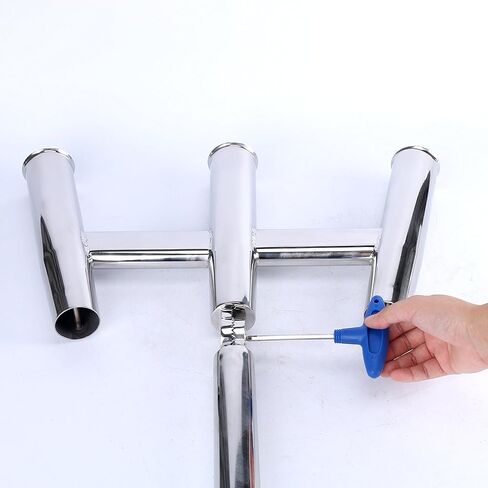 YaeMarine Highly Polished 3 Tube Silver Stainless Steel Trident Outrigger Stylish Rod Holder - Triple Rod Holder, Kite Fishing Mount 3-rod Holder in Saudi Arabia
