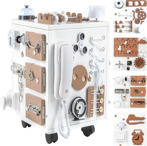 مكعب أنشطة خشبي من بامبيبو للأطفال - كبير جدًا، لوح مونتيسوري مُجمَّع مسبقًا للأطفال الصغار مع 26 نشاطًا حسيًا | لوحة أطفال مشغولة بمساحة تخزين | مكعب أنشطة للأطفال بعمر 3 سنوات فما فوق in Kuwait
