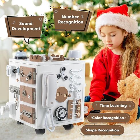 مكعب أنشطة خشبي من بامبيبو للأطفال - كبير جدًا، لوح مونتيسوري مُجمَّع مسبقًا للأطفال الصغار مع 26 نشاطًا حسيًا | لوحة أطفال مشغولة بمساحة تخزين | مكعب أنشطة للأطفال بعمر 3 سنوات فما فوق in Kuwait