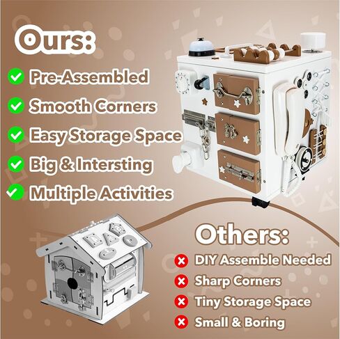 مكعب أنشطة خشبي من بامبيبو للأطفال - كبير جدًا، لوح مونتيسوري مُجمَّع مسبقًا للأطفال الصغار مع 26 نشاطًا حسيًا | لوحة أطفال مشغولة بمساحة تخزين | مكعب أنشطة للأطفال بعمر 3 سنوات فما فوق in Kuwait