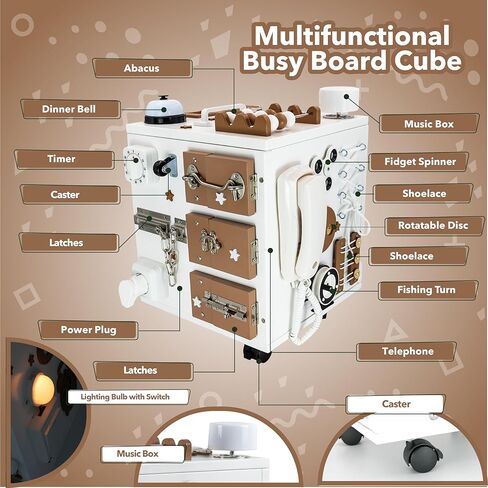 مكعب أنشطة خشبي من بامبيبو للأطفال - كبير جدًا، لوح مونتيسوري مُجمَّع مسبقًا للأطفال الصغار مع 26 نشاطًا حسيًا | لوحة أطفال مشغولة بمساحة تخزين | مكعب أنشطة للأطفال بعمر 3 سنوات فما فوق in Kuwait