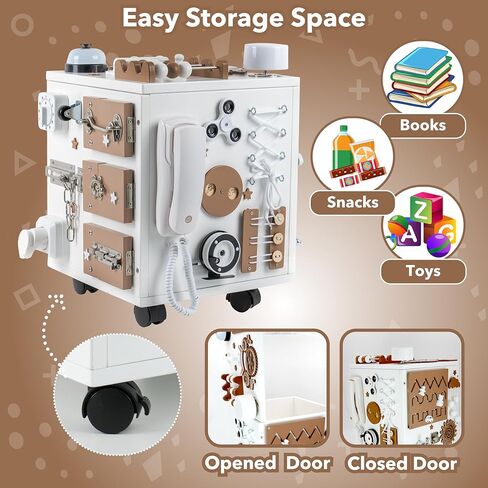 مكعب أنشطة خشبي من بامبيبو للأطفال - كبير جدًا، لوح مونتيسوري مُجمَّع مسبقًا للأطفال الصغار مع 26 نشاطًا حسيًا | لوحة أطفال مشغولة بمساحة تخزين | مكعب أنشطة للأطفال بعمر 3 سنوات فما فوق in Kuwait