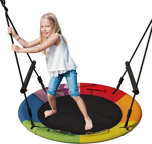 مجموعة أرجوحة شجرة آيداي للأطفال في الهواء الطلق، أرجوحة صحن طائر مقاس 40 بوصة للبالغين أرجوحة دائرية كبيرة لمجموعة أرجوحة مع شريطين للتعليق على شكل شجرة، سعة وزن 800 رطل، برتقالي in Kuwait