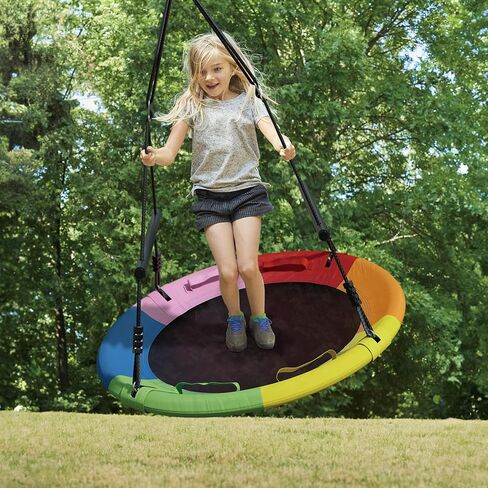 مجموعة أرجوحة شجرة آيداي للأطفال في الهواء الطلق، أرجوحة صحن طائر مقاس 40 بوصة للبالغين أرجوحة دائرية كبيرة لمجموعة أرجوحة مع شريطين للتعليق على شكل شجرة، سعة وزن 800 رطل، برتقالي in Kuwait