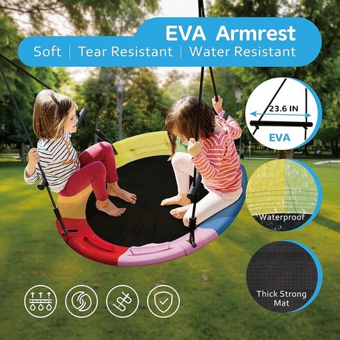 مجموعة أرجوحة شجرة آيداي للأطفال في الهواء الطلق، أرجوحة صحن طائر مقاس 40 بوصة للبالغين أرجوحة دائرية كبيرة لمجموعة أرجوحة مع شريطين للتعليق على شكل شجرة، سعة وزن 800 رطل، برتقالي in Kuwait