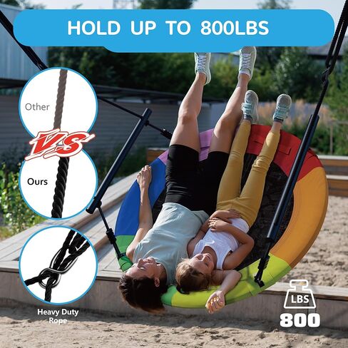 مجموعة أرجوحة شجرة آيداي للأطفال في الهواء الطلق، أرجوحة صحن طائر مقاس 40 بوصة للبالغين أرجوحة دائرية كبيرة لمجموعة أرجوحة مع شريطين للتعليق على شكل شجرة، سعة وزن 800 رطل، برتقالي in Kuwait