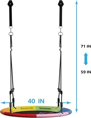 مجموعة أرجوحة شجرة آيداي للأطفال في الهواء الطلق، أرجوحة صحن طائر مقاس 40 بوصة للبالغين أرجوحة دائرية كبيرة لمجموعة أرجوحة مع شريطين للتعليق على شكل شجرة، سعة وزن 800 رطل، برتقالي in Kuwait