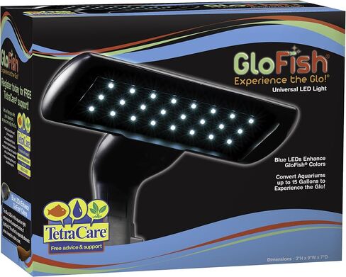 مصباح LED عالمي من GloFish، لأحواض السمك بسعة تصل إلى 15 جالون، مع مصابيح LED زرقاء معززة للألوان، 9 بوصة × 7 بوصة × 3 بوصة in Kuwait