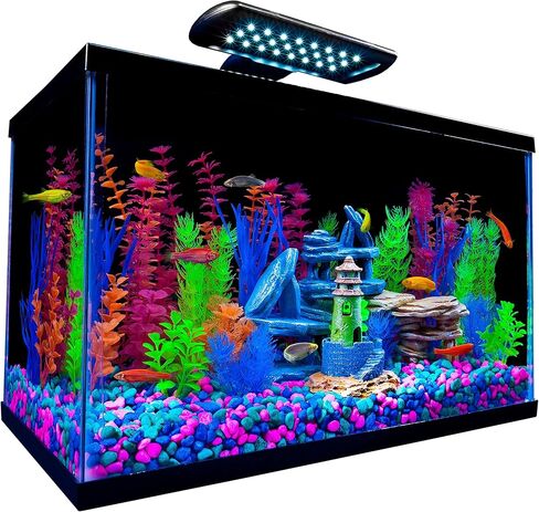 مصباح LED عالمي من GloFish، لأحواض السمك بسعة تصل إلى 15 جالون، مع مصابيح LED زرقاء معززة للألوان، 9 بوصة × 7 بوصة × 3 بوصة in Kuwait