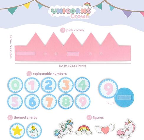 تاج عيد ميلاد يونيكورن بأرقام قابلة للتبديل من 0 إلى 9 وأشكال ذات طابع خاص - BONNYCO | هدايا عيد الميلاد الأول للفتيات، قبعة عيد الميلاد، فتاة تاج عيد الميلاد الأول | تاج يونيكورن للبنات، كرنفال in Kuwait