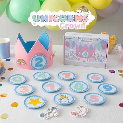 تاج عيد ميلاد يونيكورن بأرقام قابلة للتبديل من 0 إلى 9 وأشكال ذات طابع خاص - BONNYCO | هدايا عيد الميلاد الأول للفتيات، قبعة عيد الميلاد، فتاة تاج عيد الميلاد الأول | تاج يونيكورن للبنات، كرنفال in Kuwait