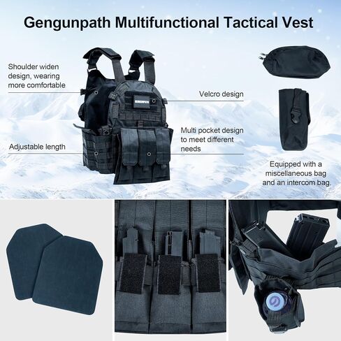 Tactical Vest, Size Adjustable Multi-Pockets Vest, Black Breathable Weighted Vest for Training, Sports, Outdoor Hunting in Saudi Arabia