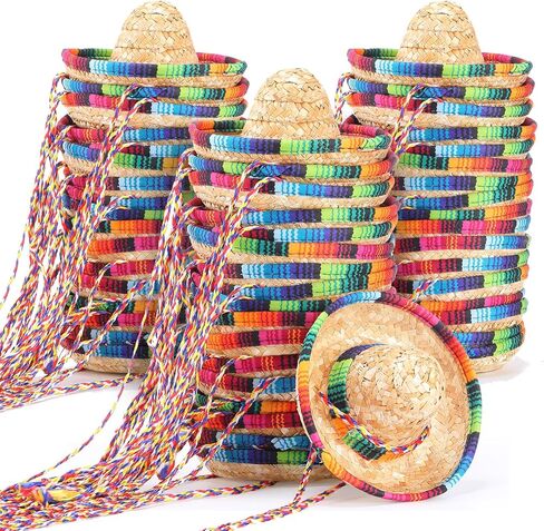 Kigeli 80 Pcs Mini Sombrero Hats 5.9 Inches Small Fiesta Hats Natural Straw Cinco De Mayo Table Decorations Sombrero Headband Hat for Kid Doll Pet Dog Cat in Saudi Arabia