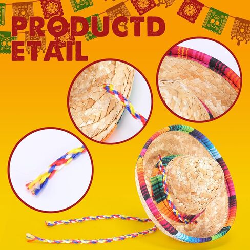 Kigeli 80 Pcs Mini Sombrero Hats 5.9 Inches Small Fiesta Hats Natural Straw Cinco De Mayo Table Decorations Sombrero Headband Hat for Kid Doll Pet Dog Cat in Saudi Arabia