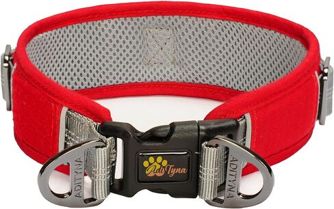 ADITYNA - طوق كلب قابل للتعديل بعرض 2 بوصة للكلاب الكبيرة - زخرفة عاكسة وحلقة مزدوجة على شكل حرف D للسلامة - مادة أكسفورد وبطانة شبكية للراحة (أحمر، كبير: يناسب الرقبة من 18 إلى 23 بوصة) in Kuwait