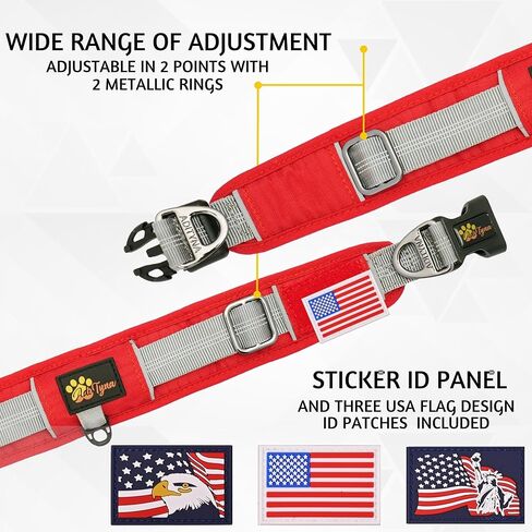 ADITYNA - طوق كلب قابل للتعديل بعرض 2 بوصة للكلاب الكبيرة - زخرفة عاكسة وحلقة مزدوجة على شكل حرف D للسلامة - مادة أكسفورد وبطانة شبكية للراحة (أحمر، كبير: يناسب الرقبة من 18 إلى 23 بوصة) in Kuwait