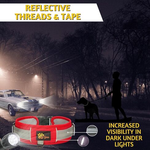 ADITYNA - طوق كلب قابل للتعديل بعرض 2 بوصة للكلاب الكبيرة - زخرفة عاكسة وحلقة مزدوجة على شكل حرف D للسلامة - مادة أكسفورد وبطانة شبكية للراحة (أحمر، كبير: يناسب الرقبة من 18 إلى 23 بوصة) in Kuwait