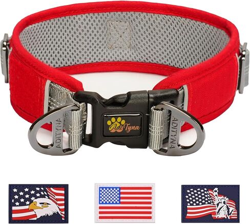 ADITYNA - طوق كلب قابل للتعديل بعرض 2 بوصة للكلاب الكبيرة - زخرفة عاكسة وحلقة مزدوجة على شكل حرف D للسلامة - مادة أكسفورد وبطانة شبكية للراحة (أحمر، كبير: يناسب الرقبة من 18 إلى 23 بوصة) in Kuwait
