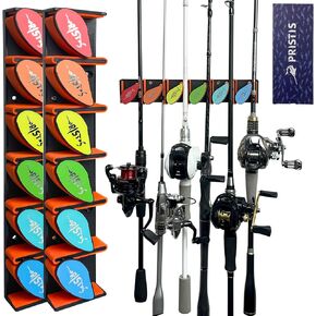 2pcs Fishing Rod Racks, Fishing Rod Holders 6-12 Rods or Combos, Wall Mounted Fishing Rod Hanger for Garage, Can be Installed Vertically or Horizontally, Fit Most Rods of Diameter 2-24mm
