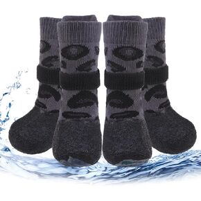PUPTECK Anti Slip Dogs Shoes for Hot/Cold Pavement, Senior Booties, Rubber Boots & Paw Protectors for Small Medium Large Size Dogs to Prevent Licking, Grippy Socks for Hardwood Floors, Leopard, 2XL