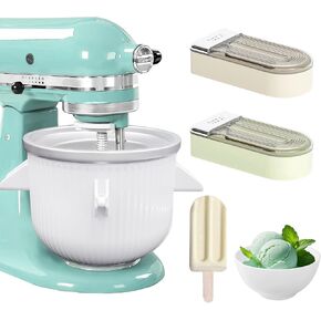 Ice Cream Maker Attachment for KitchenAid Stand Mixer,2 Quart Ice Cream Bowl Compatible with 4.5Qt and Larger Stand Mixers,Frozen Yogurt Ice Cream & Sorbet Gelato Maker with 2 Models by Aligat