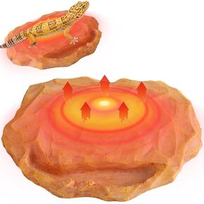 Reptile Heat Rock with Feeding Trough Heat Rock for Bearded Dragon Temperature Adjustment Heat Rocks for Reptiles for Bearded Dragon, Lizard, Snake, Turtle, Leopard Gecko