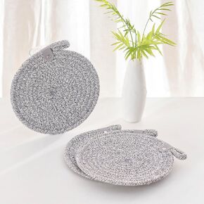 Trivets Set of 4: Boho 8 Inch Trivets for Hot Dishes, Hot Pots and Pans, Thick Heat Resistant- Hot Pads for Table & Countertop Protect Your Kitchen in Style! (Off White, 8 inch with Holder)