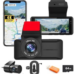 Dual Dash Cam Front Rear 4K/1080P 3.16" FHD IPS Screen Mini Dash Camera for Cars w/Wi-Fi App GPS Night Vision WDR G-Sensor Loop Recording 24H Parking Mode